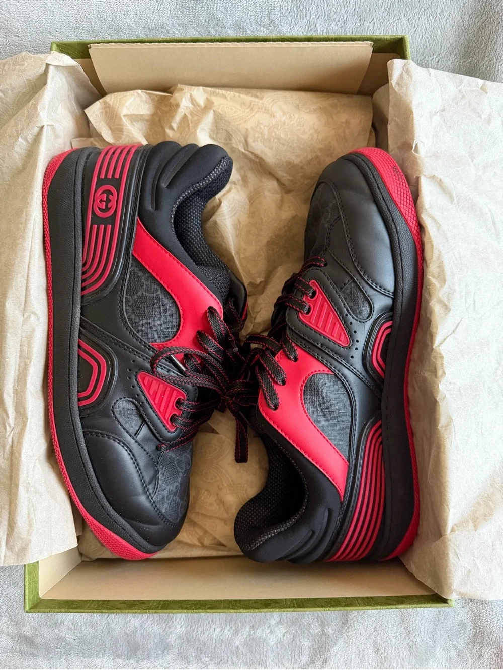 Gucci Black and Red Retro Athletic Sneakers